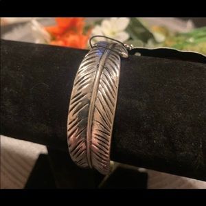 Silver feather cuff bracelet